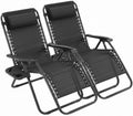 Sweetcrispy Zero Gravity Chairs Set of 2, Outdoor Folding Patio Lounge Chair with Cup Holder Tray, Portable Beach Camping Recliner for Poolside, Garden, Backyard, Lawn, Solid Black
