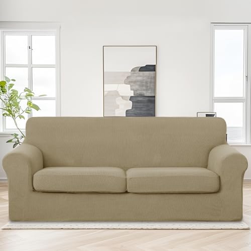 U-NICE HOME 3 Pieces Stretch Couch Cover Sofa Slipcover, Sand
