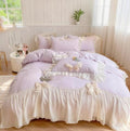 IHOUSTRIY Duvet Cover Twin Size, Ruffle Beddding Set with Bowtie, 2 Pieces Comforter Cover Set with Zipper Closure, Girl Princess Bedding with Pillowcase - Light Purple, Twin