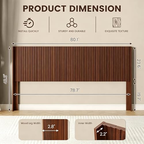 COCO DESIGN King Size Fluted Headboard Only, 80" Walnut Wall Mount