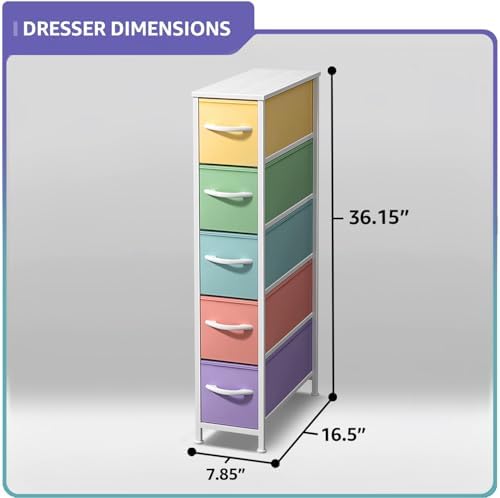 Sorbus 5-Drawer Narrow Dresser for Bedroom (Pastel)