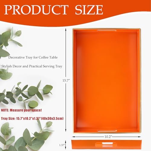 Spsyrine Orange Decorative Serving Tray with Handles, Elegant Plastic Coffee Table Tray for Ottoman, Living Room, Home Decor 15.6" X 10.2"