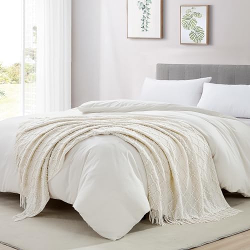 BOURINA Beige Throw Blanket 50 x70 Inch Jacquard Throw Knitted Blanket
