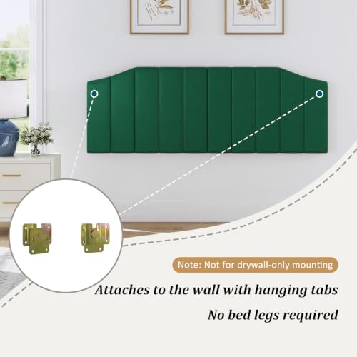 Furpopup Velvet King Size Headboard Only, Wall and Bed Frame Mount, Jade Green