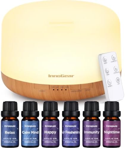 InnoGear 500ml Aromatherapy Diffuser for Home 6 Essential Oils Gift Set