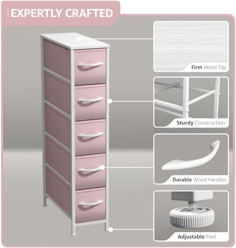 Sorbus 5-Drawer Narrow Dresser for Bedroom (Pink)