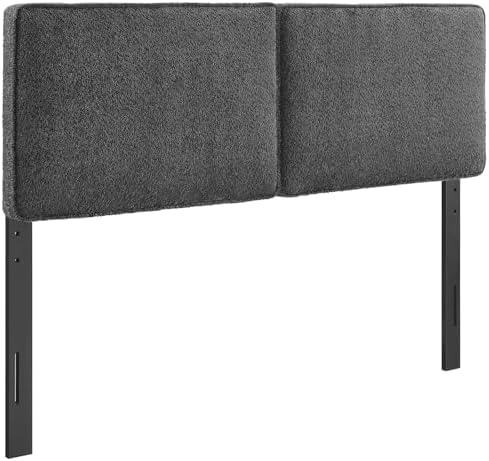 Modway Lindee Queen Size Upholstered Headboard with Slate Boucle Fabric - Modern Fabric Queen Headboard with Height-Adjustable Mounting Positions - Padded Pillow Style