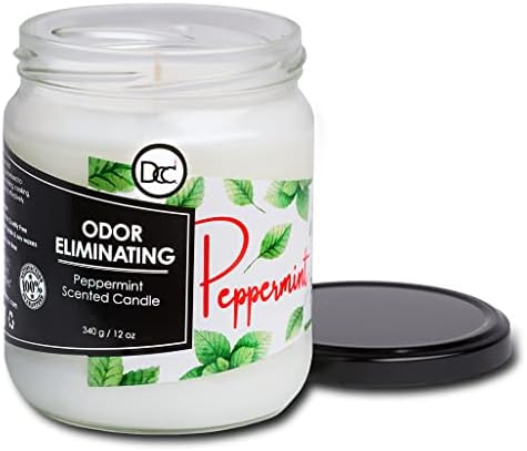 Peppermint Odor Eliminating Highly Fragranced Candle - Eliminates 95% of Pet, Smoke, Food, and Other Smells Quickly - Up to 80 Hour Burn time - 12 Ounce Premium Soy Blend