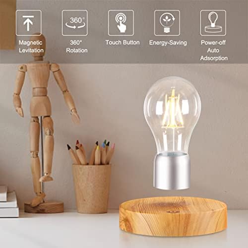 Floating Light Bulb Lamp, Magnetic Levitating Rotating Bulb Lamps, Levitating Wireless LED Bulb Desk Lamp Night Lights for Room Décor, Cool Gifts for Christmas, New Year, Birthday