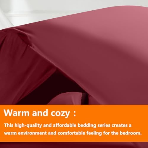 TAIMIT Burgandy King Size Comforter Set - 7 Pieces, Bed in a Bag Bedding Sets with All Season Soft Quilted Warm Fluffy Reversible Comforter,Flat Sheet,Fitted Sheet,2 Pillow Shams,2 Pillowcases