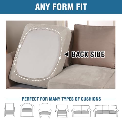 H.VERSAILTEX Velvet Stretch Couch Cushion Cover Plush Cushion Slipcover for Chair Cushion Furniture Protector Seat Cushion Sofa Cover (1 Piece Armchair Cushion Covers, French Oak)