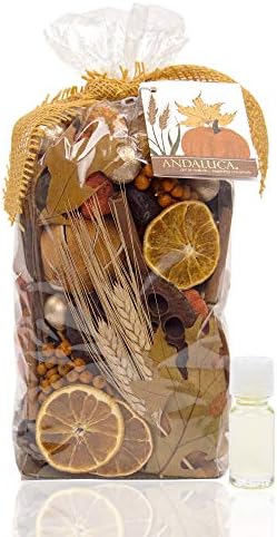 ANDALUCA Blissful Harvest Potpourri | Made in California | Large 20 oz Bag w/Fragrance Vial Included | Scents of Orange Zest, Nutmeg and Pumpkin