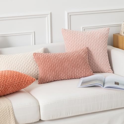 Kevin Textile Soft Corduroy 26x26 Inch Pillow Covers 2 Pack, Baby Pink
