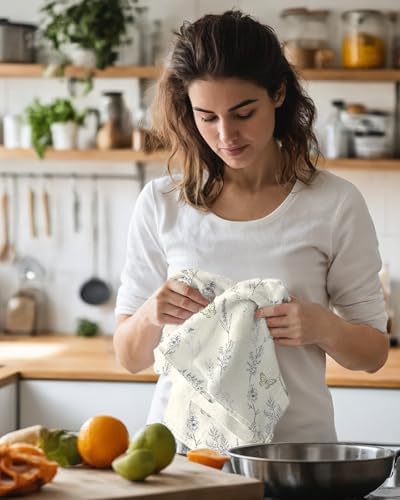 Miss Adola Cute Kitchen Towels Set of 2, 18 x 26 Inch, White Flower