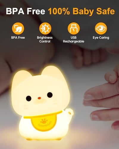 Amaredom Waving Kitten Night Light, Cute Cat Lamp, Baby Toddler Room Decor