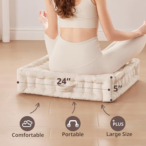 Intelligent Design Floor Pillow, Large Cushion for Meditation, 24x24 Ivory