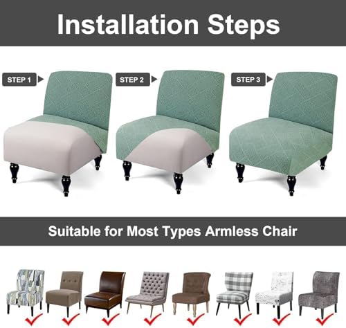 Eco-Ancheng Armless Chair Slipcover Removable Armless Accent Chairs Covers Washable Armless Slipper Chair Slipcover Printed Armless Chair Furniture Protector Covers for Living Dining Room Hotel