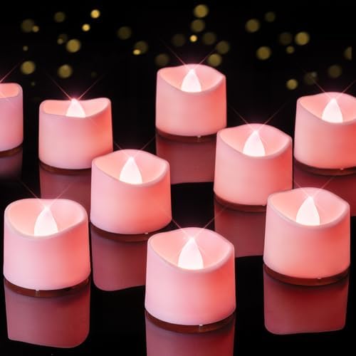 Homemory 24-Pack Pink Flameless Battery Tea Light Candles, 200+ Hours