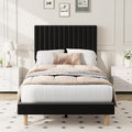Twin Bed Frame with Adjustable Headboard, Velvet Upholstered Platform Bed