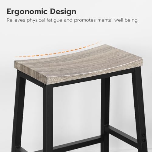 HOOBRO Bar Stools, Set of 2 Chairs, 23.6 Inch Saddle Kitchen Counter Stools With Footrests, Industrial for Dining Room, Kitchen, Counter, Bar, Greige and Black BG02MD01