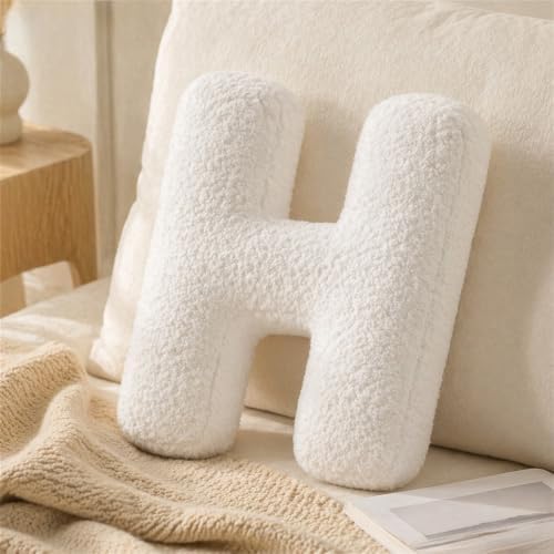 Letter Plush Pillow, Letter Hugging Throw Pillows, Decorative Initial Letter Shaped Throw Pillows for Bed Couch, Letter Pillows English Alphabet A to Z for Sofa Bedroom Living Room Decor (H)