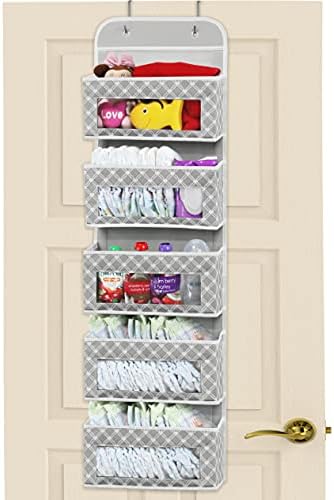 Simple Houseware 5 Clear Window Pocket Over Door Hanging Organizer, Gray