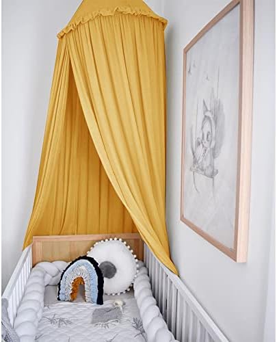 MAMERIA Kids Bed Canopy with Frills Cotton Cover Net for Baby Crib Reading Nook Curtain Hideaway Hanging Round Tent Nursery Bedding Play Room Decor (02CNP0002-YL)