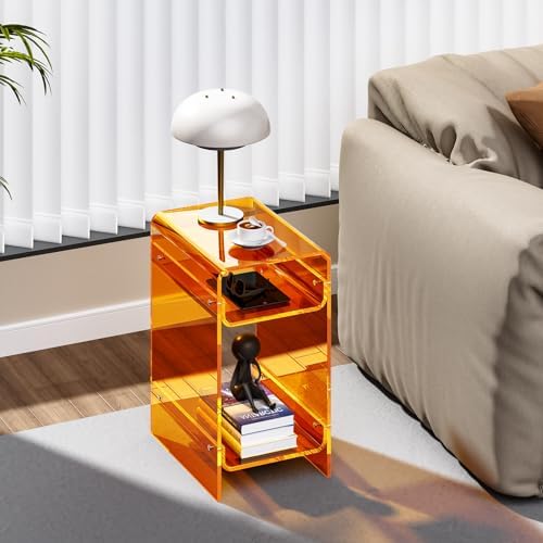 Clear Acrylic Side Table, Narrow Nightstand Bedside Table for Bedroom, Skinny Small End Table (Orange Wide, 11.8'' x 15.7'' x 21.7")