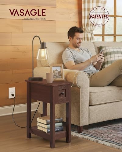 VASAGLE 2-Tier End Side Table, Small Accent Nightstand with Storage Drawer