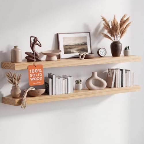 Homeforia 48 Inch Floating Shelves, High-End Solid Pine Wood, Set of 3