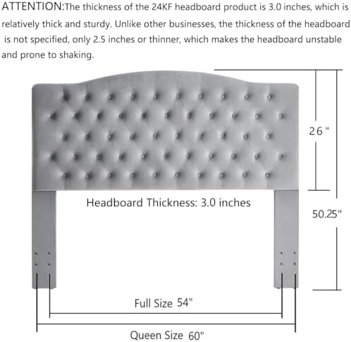 24KF Upholstered Tufted Button Velvet Headboard,Comfortable Fashional Headboard Queen/Full Size, Gray