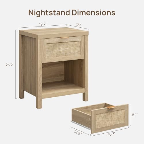 SICOTAS Nightstands Set of 2 Rattan Night Stand with Drawer 19.7" Wide