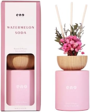 Reed Diffuser Set with Dried Flowers, 5.1 fl oz / 150ml, Watermelon Soda - Home Fragrance Diffuser with Sticks for Bathroom Shelf Decor, Bedroom, Office & Gift