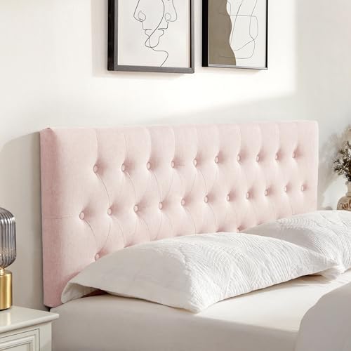 Tufted Upholstered Headboard Queen Size, Adjustable Height 37- 51 in, Pink