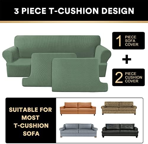 PrinceDeco T Cushion Sofa Slipcover 3 Pieces Sofa Covers for T Cushion Couch Soft Couch Cover Sofa Slip Covers (70"-88") Furniture Covers with 2 Individual T Shape Seat Cover, Loden Frost