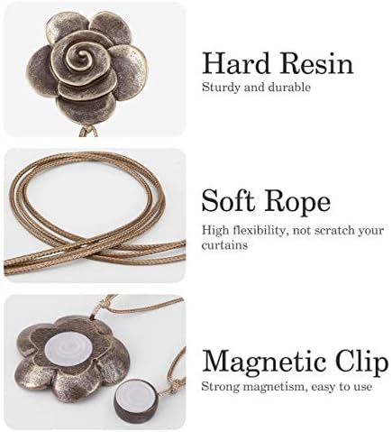Lewondr Magnetic Curtain Tiebacks, Flower Vintage Curtain Holdbacks, Bronze
