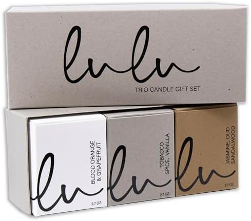 Lulu Candles | Jasmine, Oud & Sandalwood, Tobacco Spice & Vanilla, Blood Orange & Grapefruit | Luxury Scented Soy Jar Candle | Hand Poured in The USA | Highly Scented (Gift Set 3 PC - 2.7 Oz Votives)