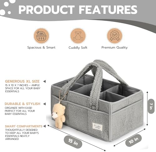 Baby Diaper Caddy Organizer with Handle, Boy & Girl Shower Gift Basket, Portable Diaper Storage Basket Bin for Wipes, Newborn Baby Essentials Registry Search Must Haves, Car Caddy Organizer