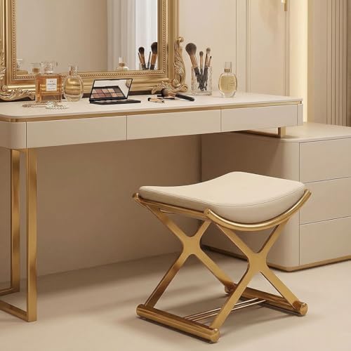 CHSSIH Vanity Stool Chair for Makeup - Small Backless Leather Stool, Gold