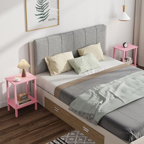 TUTOTAK End Table, Set of 2, Side Table, Nightstand, 2-Tier Storage Shelf