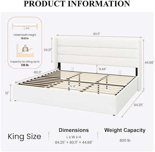 SHA CERLIN King Size Lift Up Hydraulic Storage Bed Frame White