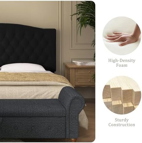 Furpopup Velvet Queen Size Headboard Only, Upholstered Wall Mount, Black