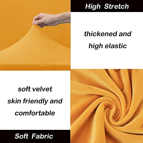 OBCREAT 3 Pieces Sofa Slipcover Stretch Velvet Sofa Covers for 2 Cushion Couch Loveseat Covers Soft Couch Cover with Elastic Bottom Non Slip Furniture Protector for Pets Kids (Gold, Medium)