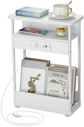 Narrow Side Table with Charging Station Small Spaces Narrow End Table