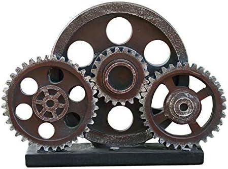 Industrial Steampunk Gear Train Figurine, Cog Wheel Statue, Resin Model, Home Bar Décor Ornament 7.7" H Copper