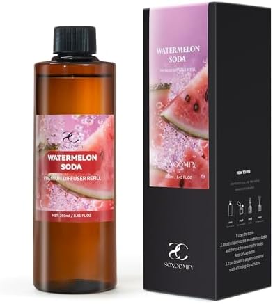 Diffuser Oil Refill, 250ml / 8.45 fl oz, Watermelon SODA - Reed Diffuser Oil Refill for Home Fragrance, Scented Oil for Reed Diffuser Bottles, Watermelon, Rose & Eucalyptus Notes