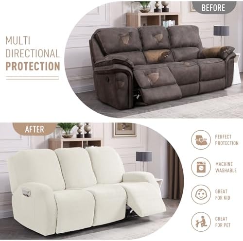 KinCam Recliner Sofa Covers, Stretch Reclining Cover, Cream