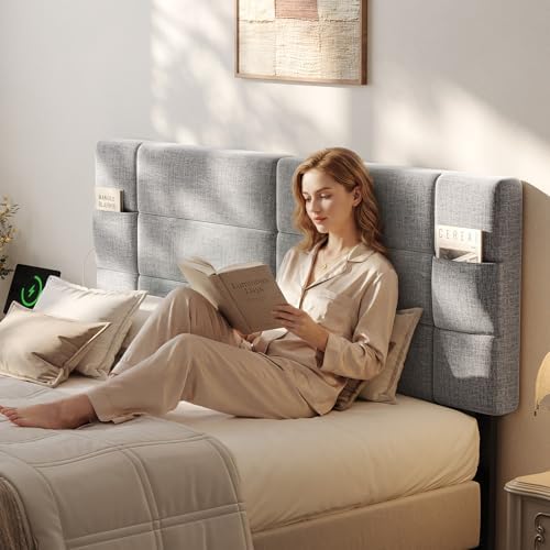 ONBRILL Headboard Full/Queen Size, Adjustable Height 42-48 in, Light Grey