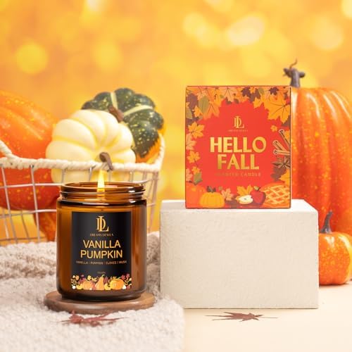 DL DREAMY DEWLA Fall Candle, Vanilla Pumpkin Scented for Home, 7oz Soy Wax
