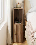 Narrow Nightstand, 7.9" Wood Nightstands with Fluted Door,Walnut
